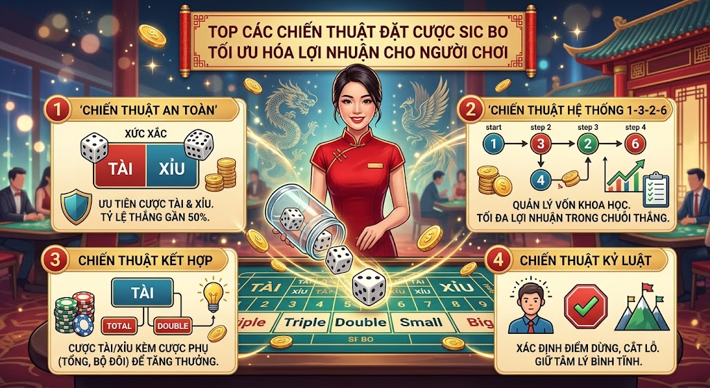 Top các chiến thuật đặt cược Sic Bo tối ưu hóa lợi nhuận cho người chơi