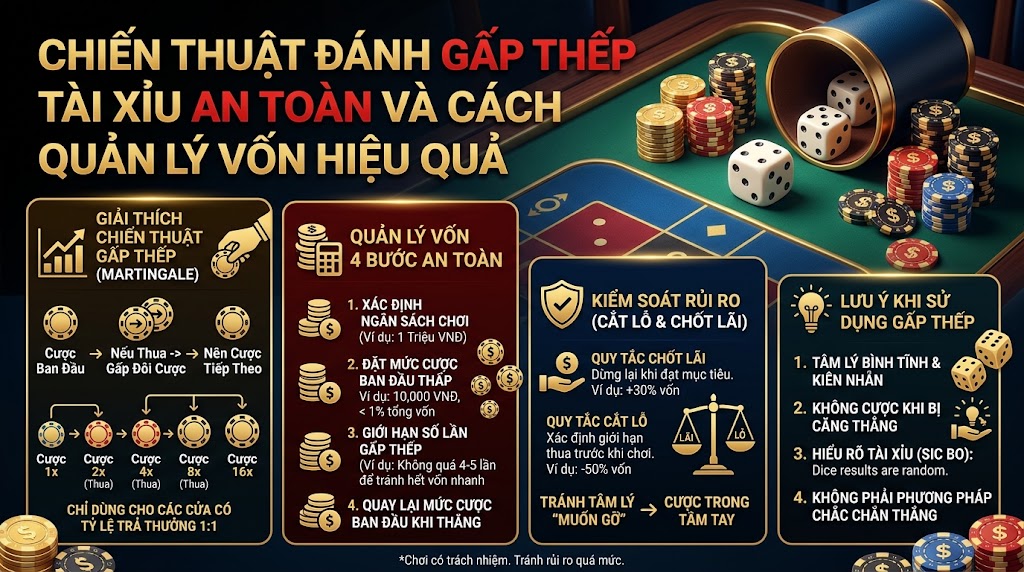 Chiến thuật đánh gấp thếp Tài Xỉu an toàn và cách quản lý vốn hiệu quả